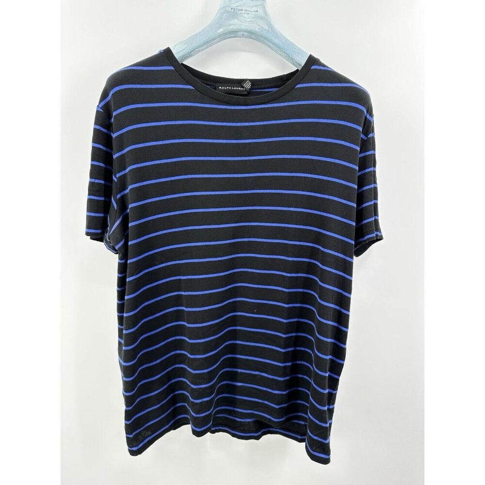 Ralph Lauren Black Label Black And Blue Stripped Tshirt Size XL Slim Fit (F-3)